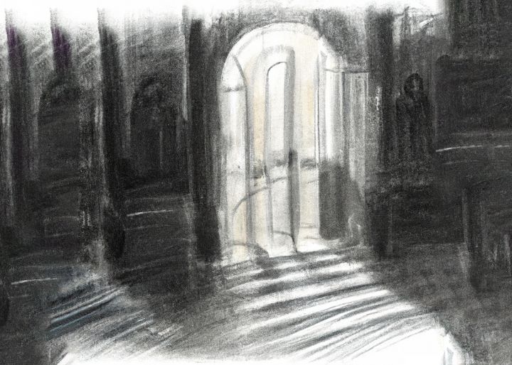 charcoal sketch of a doorway, created by dall-e